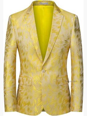 Men's Slim Fit Floral Blazer Lightweight Polyester Viscose Party Jacket
